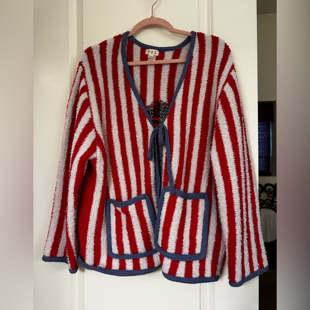 POL Red and White Striped Rose Cardigan - Picture 15 of 15
